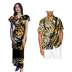 Polynesian Hawaiian Tropical Style Custom Couple Suit Women Puletasi Match Shirt Couple 2 Sets Couple Clothing