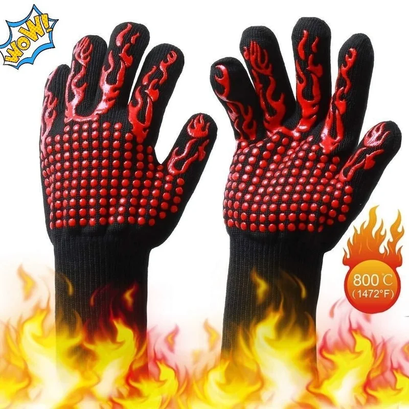 1PC Kitchen Fireproof Gloves Heat Resistant Thick Silicone Cooking Baking Barbecue Oven Gloves BBQ Grill Mittens