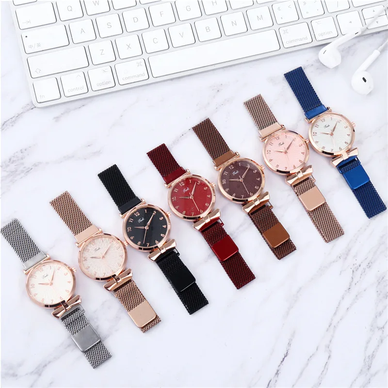 Luxury Women Watches 6pcs Set Elegant Female Wristwatches Magnetic Mesh Band Rose Woman Watch Bracelet Star Moon Reloj Mujer