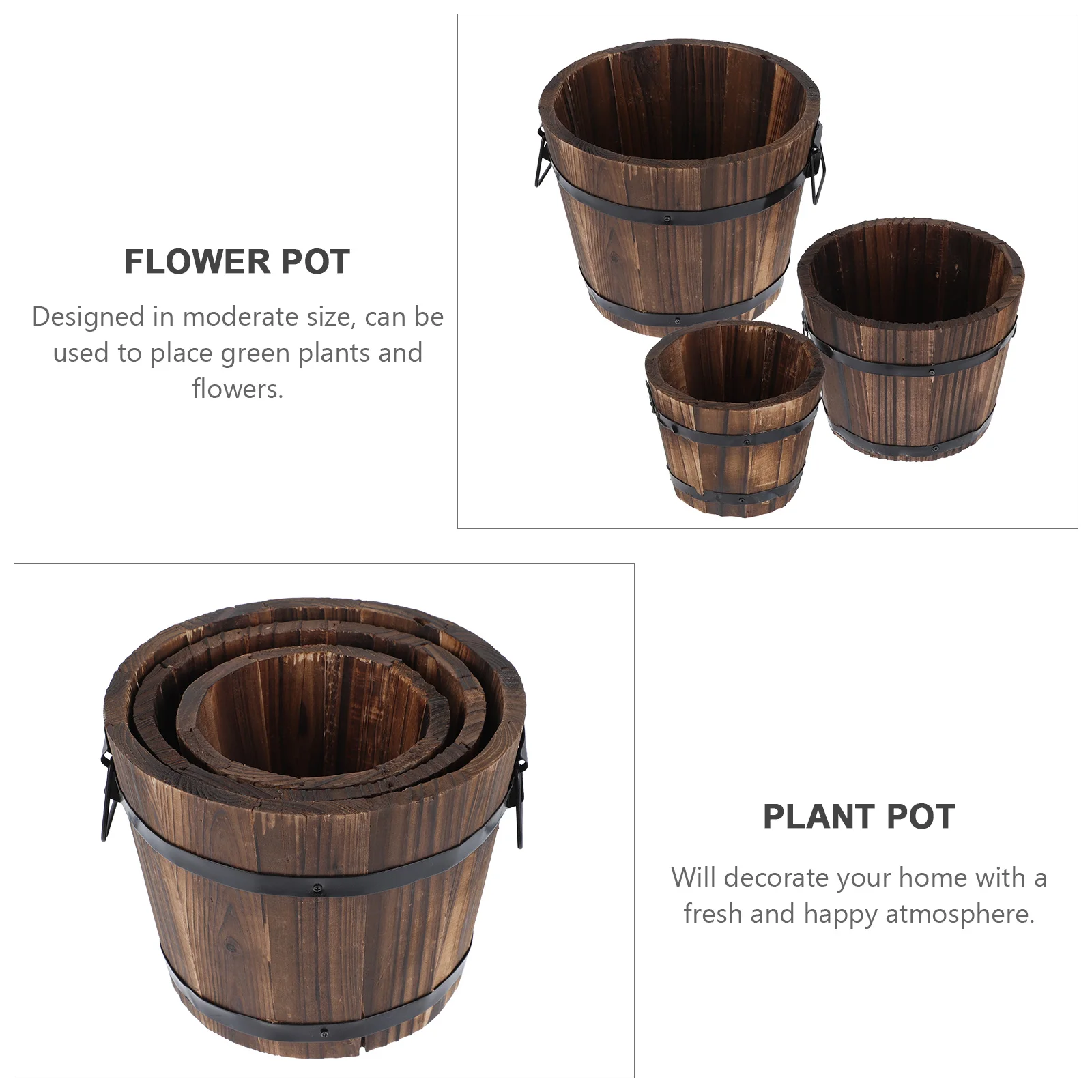 3 PCS Flowerpot Carbonized Wood Retro Decor Hard Ground Tent Pegs Wooden House Plants Planter