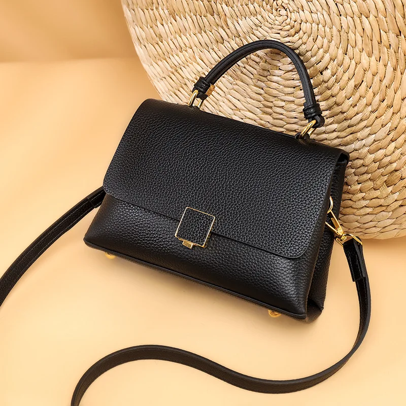 Genuine Leather Women\'s Bag Fashion Simple Commuting Pure Colour Single Shoulder Bag Crossbody Bag Luxury Cow Leather Handbag