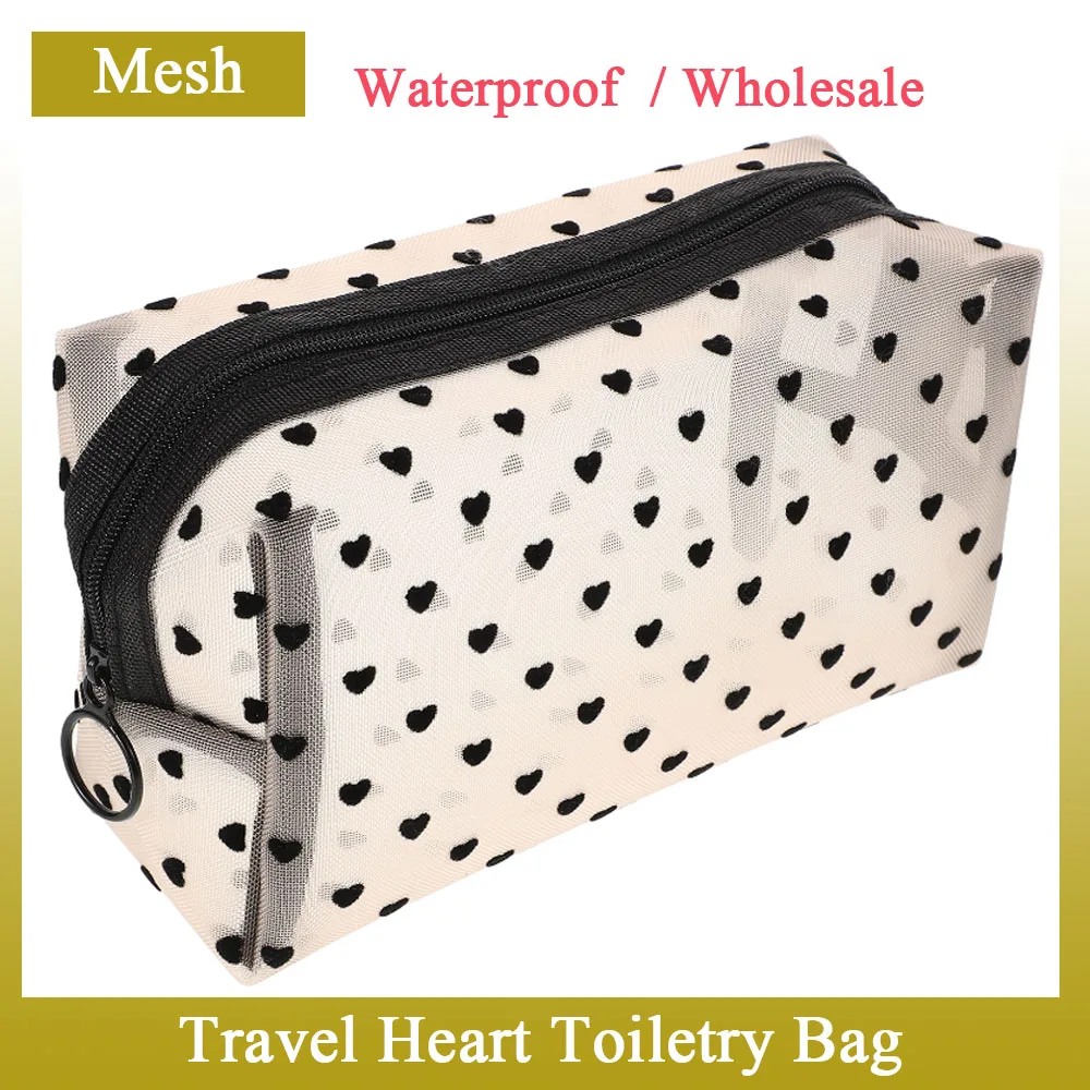 

Heart Shaped Large Capacity Travel Toiletries ganizer Mesh Bathroom Accessories Storage Bag Portable Pouch