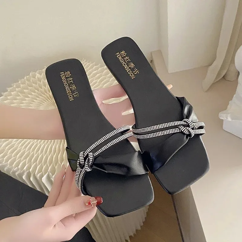 Women Outdoor Slippers with Low Heels Comfortable Open Toe Slides for Female Large Size Summer Beach Footwear Ladies Shoes