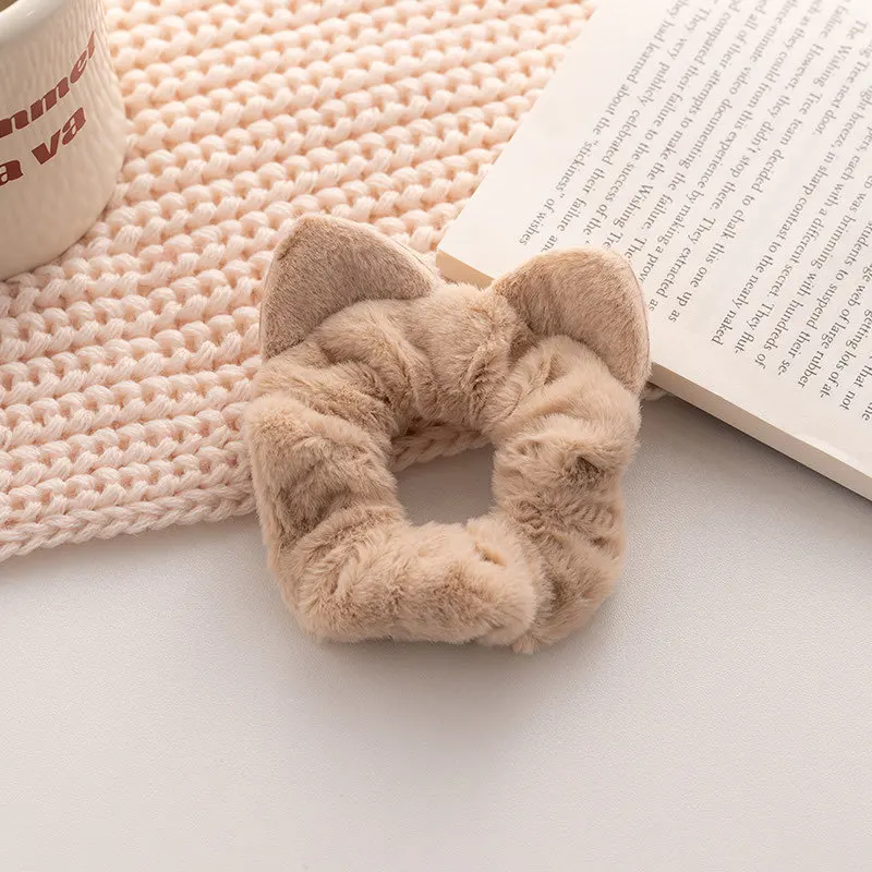 Cute Plush Hair Tie Cartoon Cat Ears Versatile Elastic Headband Female Simple Large Intestine Hair Tie Girl Headwear Daily Wear