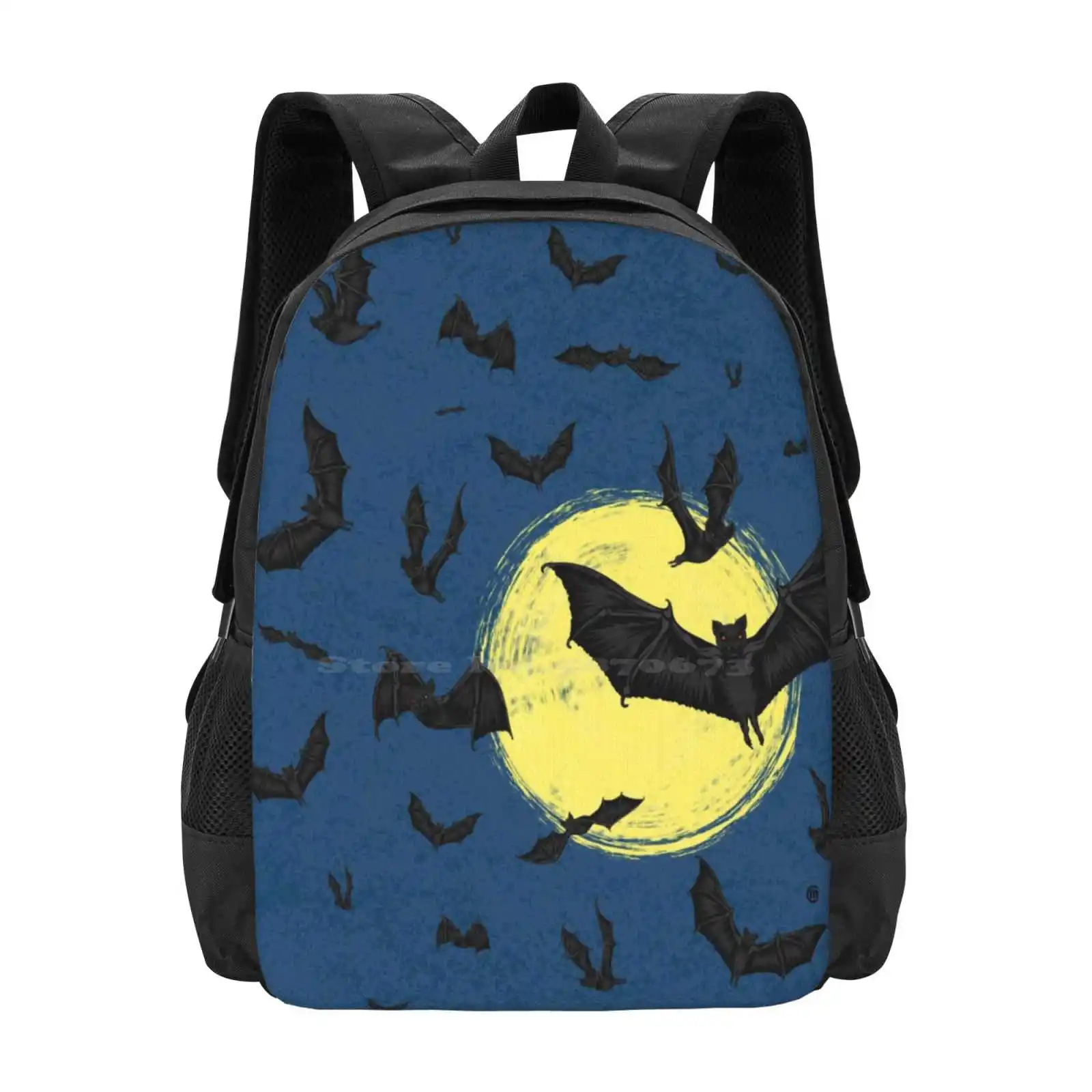 Bat Swarm 3D Print Design Backpack Student Bag Bat Swarm Moon Illustrator Cool Animals Evil Dark Art Halloween Party Halloween