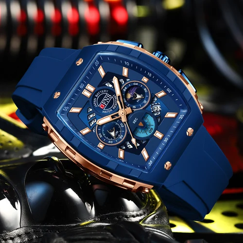 Imagen 2 del producto Relojes de cuarzo OFNS a la moda para hombre, cronógrafo luminoso resistente al agua, calendario, correa de silicona, reloj deportivo de lujo para exteriores para hombre