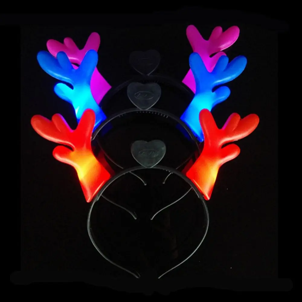 Cute LED Light Dragon Horn Headband Plastic Luminous Elk Horn Hair Hoop Party Decor Headwear Christmas Headdress Girls