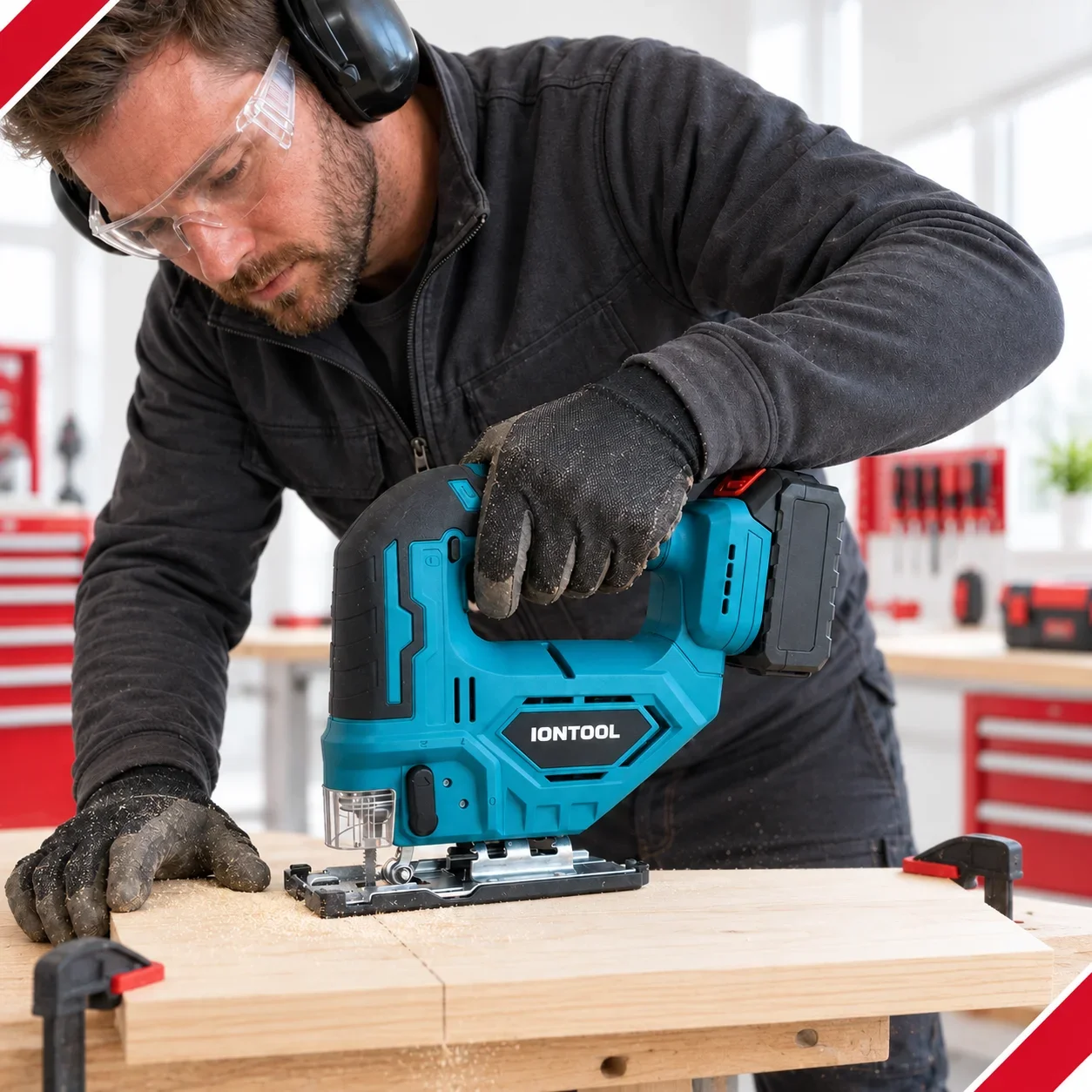 IONTOOL Cordless Electric Jigsaw 90mm Cutting Depth Variable Speed Compact Saw for Woodworking DIY Project Shaping Tool