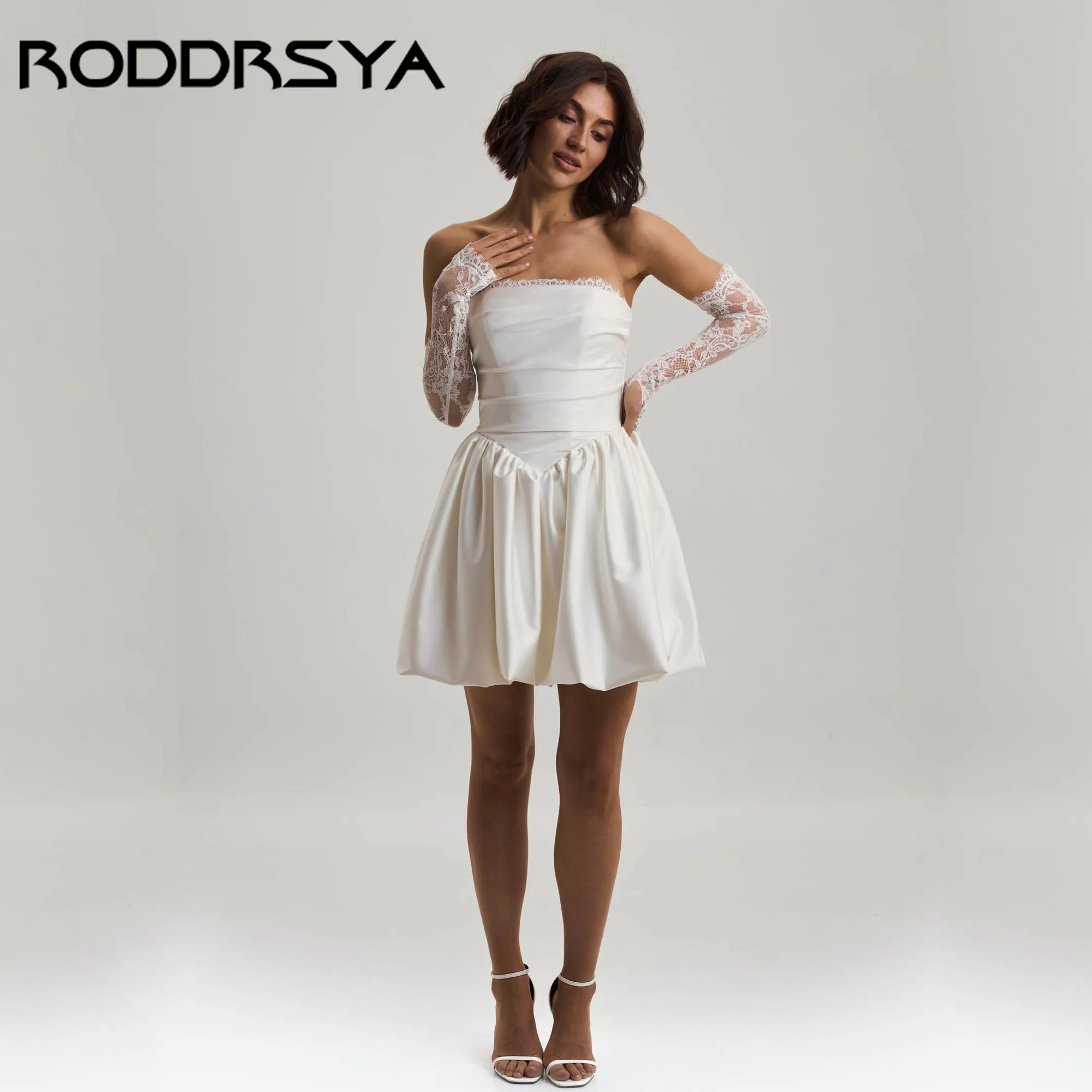 

RODDRSYA Mini Modern Wedding Reception Dress Satin A-line Lace Bridal Shower Gowns Backless Simple vestidos de novia Customized