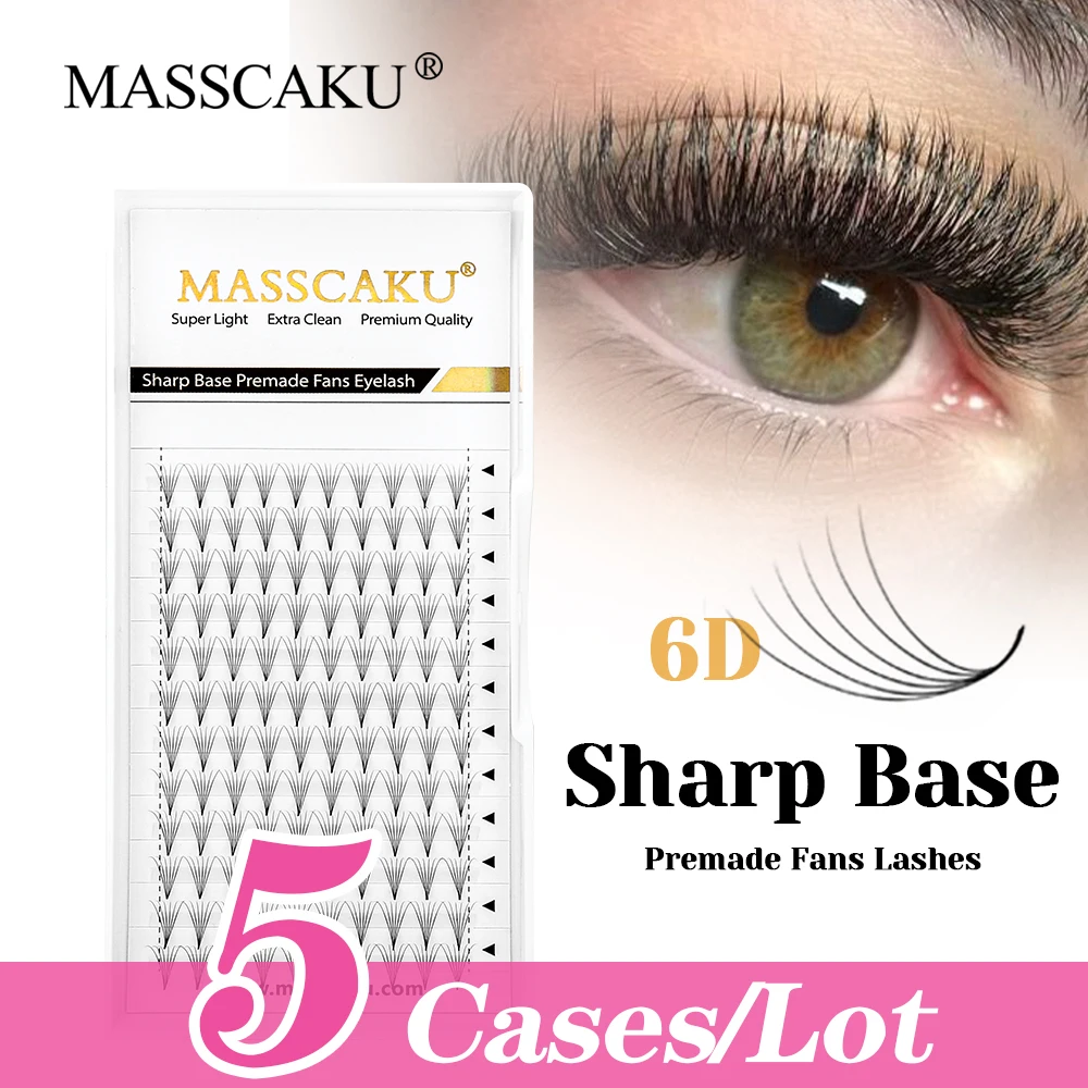 High Quality 5cases/lot MASSCAKU Handmade Sharp Narrow Stem Lashes 8-15mm and Mix Size Wispy Thin Root Pointy Base Lash in Stock