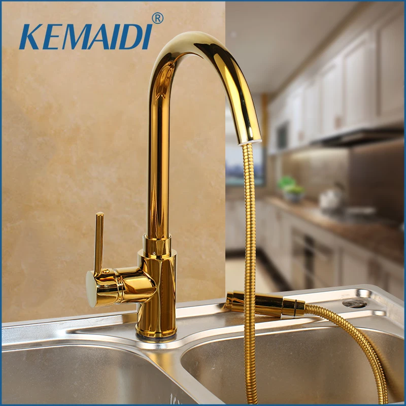 

KEMAIDI Newly Arrived Pull Out Kitchen Faucet Gold Sink Mixer Tap 360 degree rotation kitchen Mixer Taps Kitchen Tap