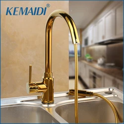 KEMAIDI Newly Arrived Pull Out Kitchen Faucet Gold Sink Mixer Tap 360 degree rotation kitchen Mixer Taps Kitchen Tap
