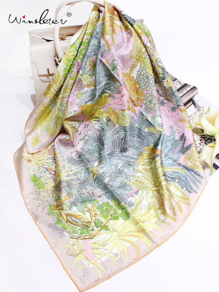 

Winsleter-Женский элегантный шарф из 100% натурального шелка 14 мм, с принтом 90*90 см, французский платок для мамы, новинка весны 2026 A61216CC