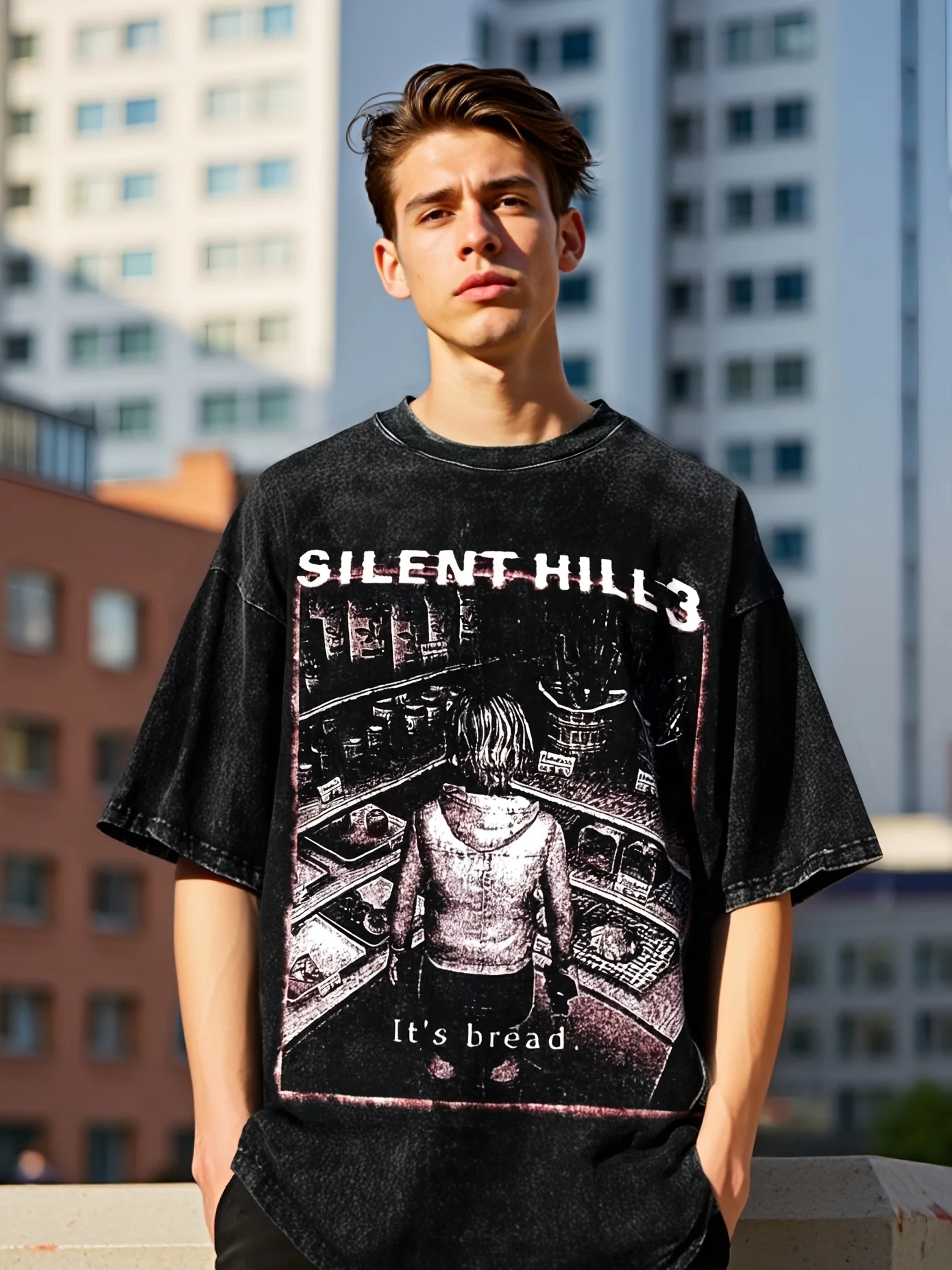 

Футболка из стираного хлопка в стиле ретро, верхняя игровая футболка с узором головы пирамиды в стиле ретро, подходит для фанатов, повседневная оригинальная футболка с короткими рукавами унисекс