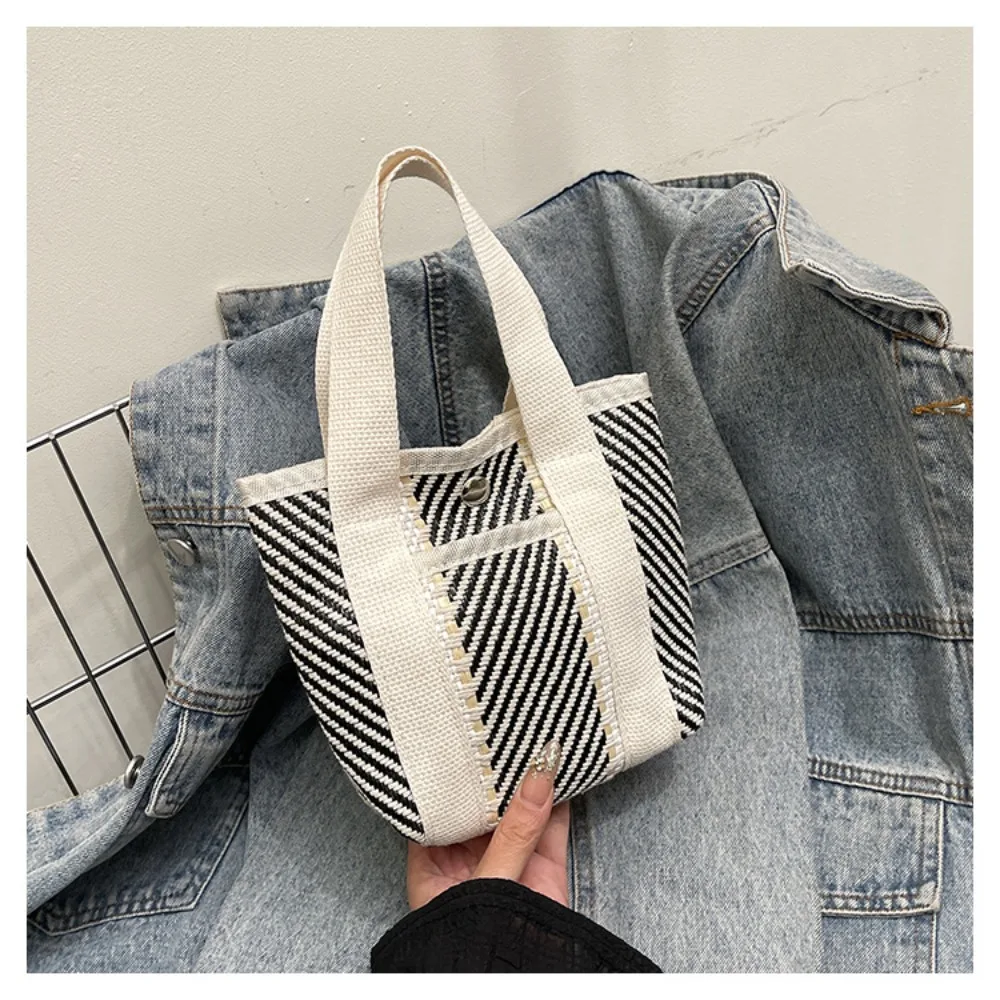 

Portable Stripe Weave Handbag Small Cloth Bag Picnic Storage Bag Tote Bag Fashion Large Capacity Straw Bag Outdoor