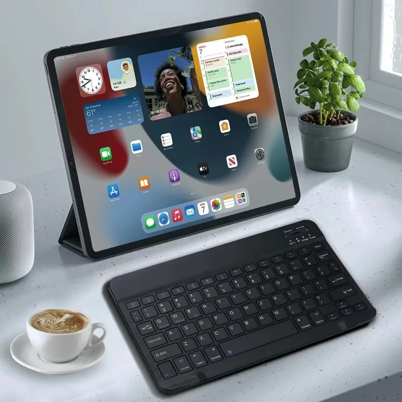 Ultra‑Slim Rechargeable Mini Bluetooth Keyboard Portable Wireless Keypad for Bluetooth Enabled Phone Tablet Fits 10‑inch Devices
