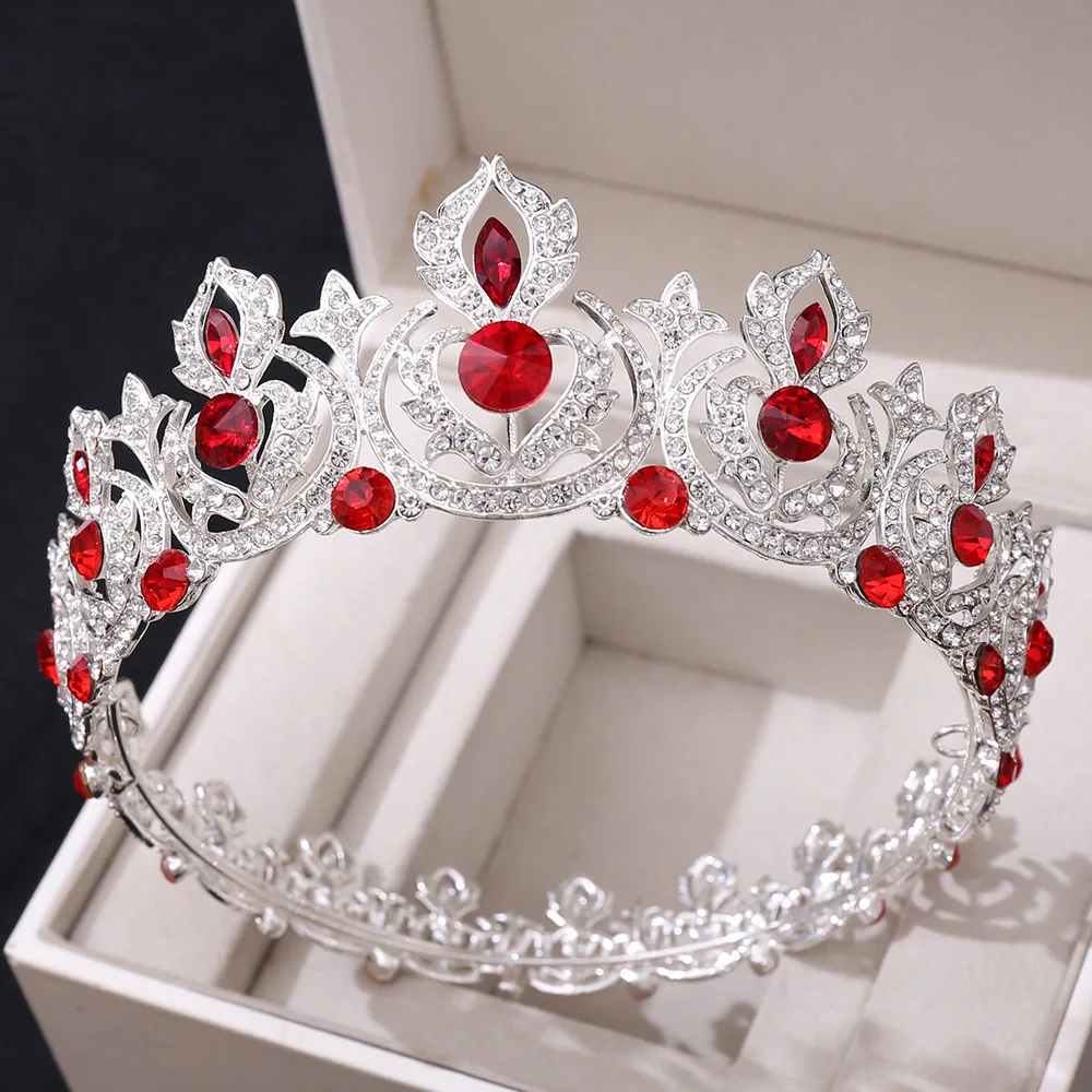 

UODCM European Style Wedding Bridal Red Crystal Tiaras Fashion New 2022 Diadem Royal Bride Headband Hair Accessories Full Crown