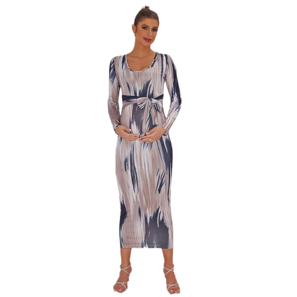 Pregnancy Dresses Party French Dress Autumn New Sexy Maternity Long Sleeve Printed Maxi  Formal Dress for Women Maternity Outfit