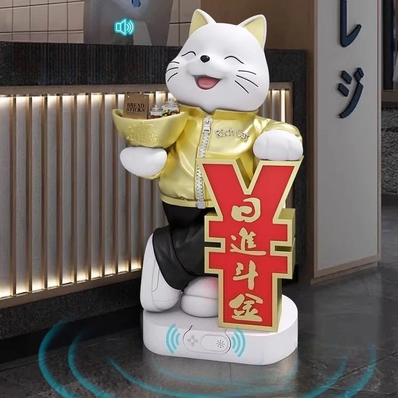 Home Decor Voice Broadcast Lucky Cat Statue Large Floor Decor Living Room Animal Sculptures Ornaments Store Opening Decor Gifts