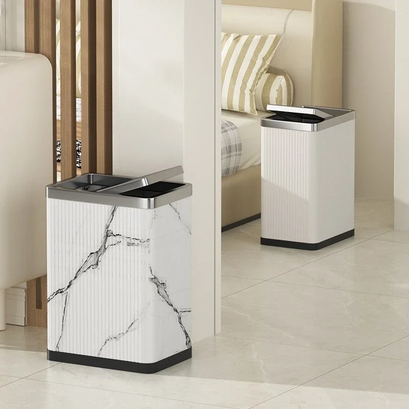 Stainless Steel Trash Can With Lid Luxury Large Capacity Trash Bin Minimalist Built-in Wastebasket Home Room Bathroom Supplies