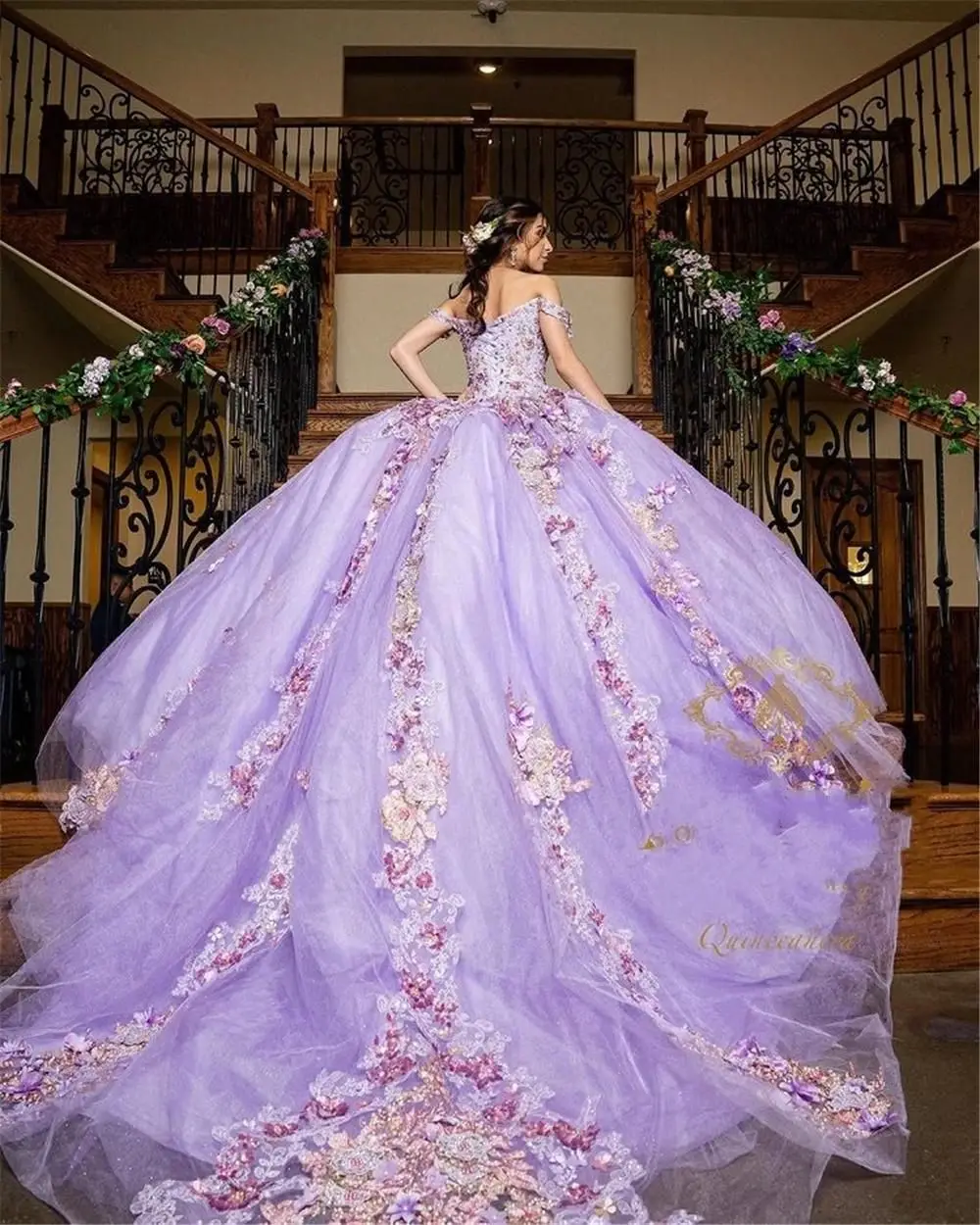 Customized Lavender Lilac Quinceanera Dress Ball Gown Puffy Butterfly Floral Applique Beaded Sweet 16 Vestidos De XV Anos YQD486