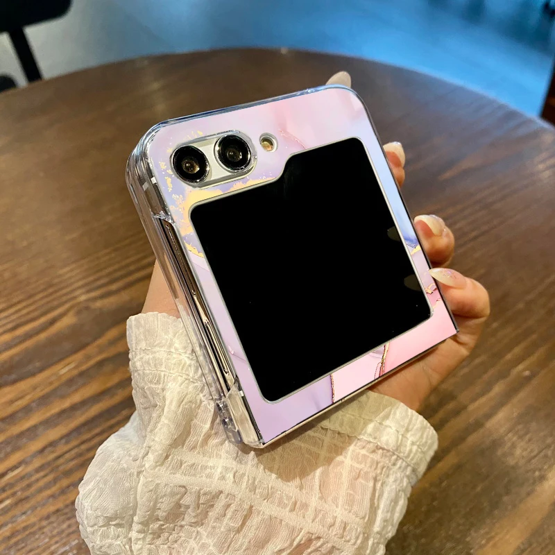 Marble Pattern Transparent Phone Case For Samsung Galaxy Z Flip 6 5 4 3 Clear Hard Folding Cover For Samsung Z Flip6 Flip5 Flip4