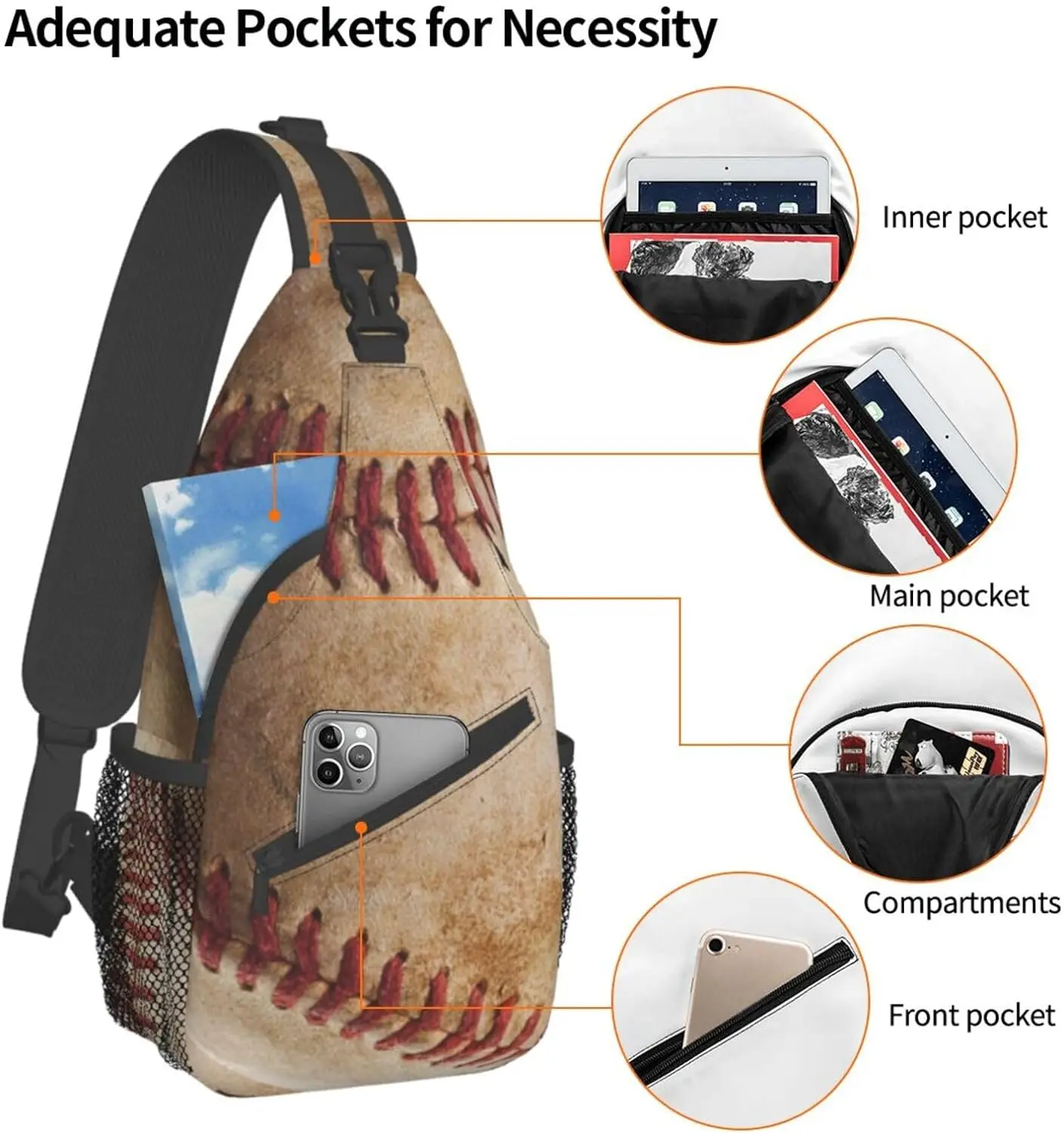 Baseball Sling Bag Crossbody Travel Hiking Chest Backpack Shoulder Daypack For Women Men One Size