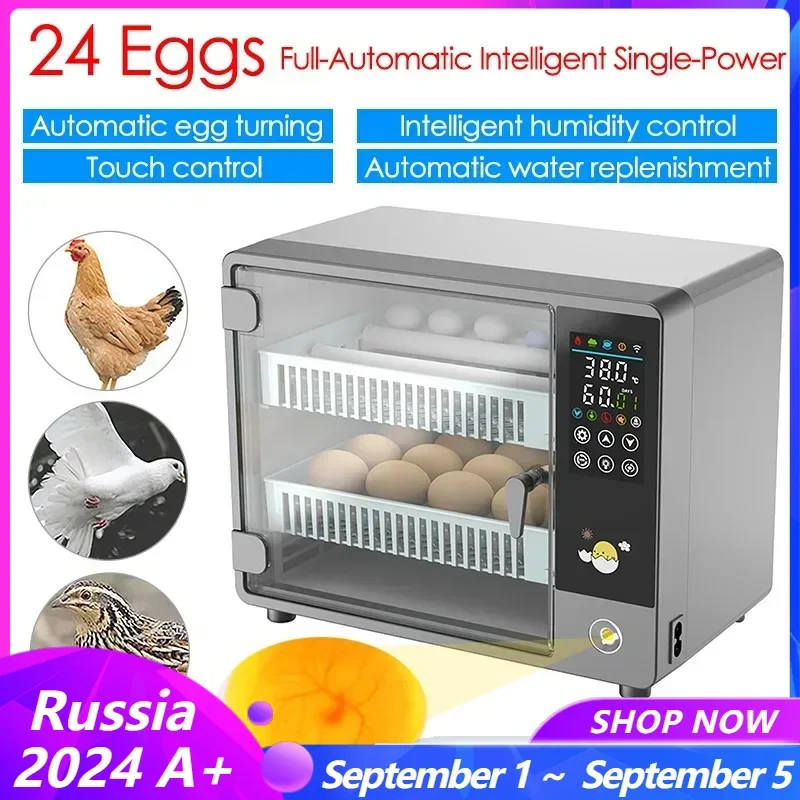 

24 Egg Incubator Turning Brooder Incubation Tool with Automatic Water Replenishment Touch Temperature Control Hatching Turner