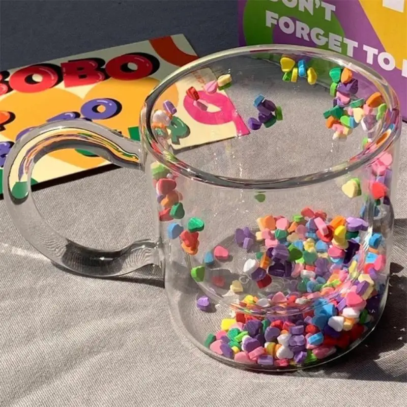 Double-layer Glass Cup Multi-color Heart-shaped Quicksand Cup Creative Coffee Milk Tea Juice Water Glass Cup Kitchen Drinkware