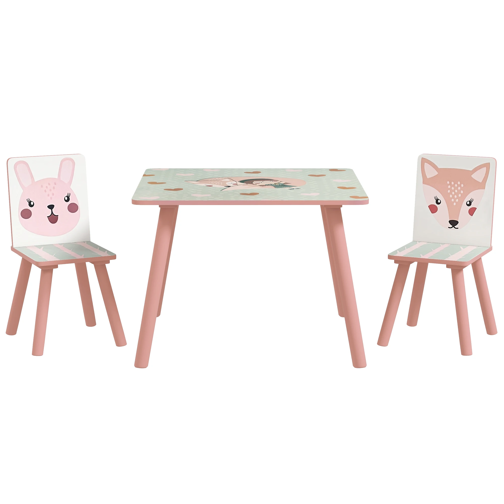 ZONEKIZ children's table and chairs 3 pieces for bedroom pink playroom