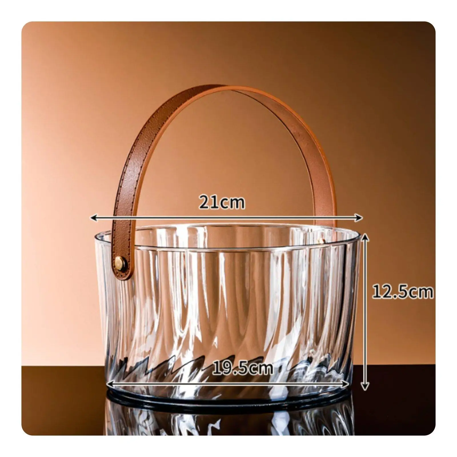 Ice Bucket for Party Large Capacity Clear Bucket with Leather Handle Ideal for Beer Wine and Soft Drink Chilling