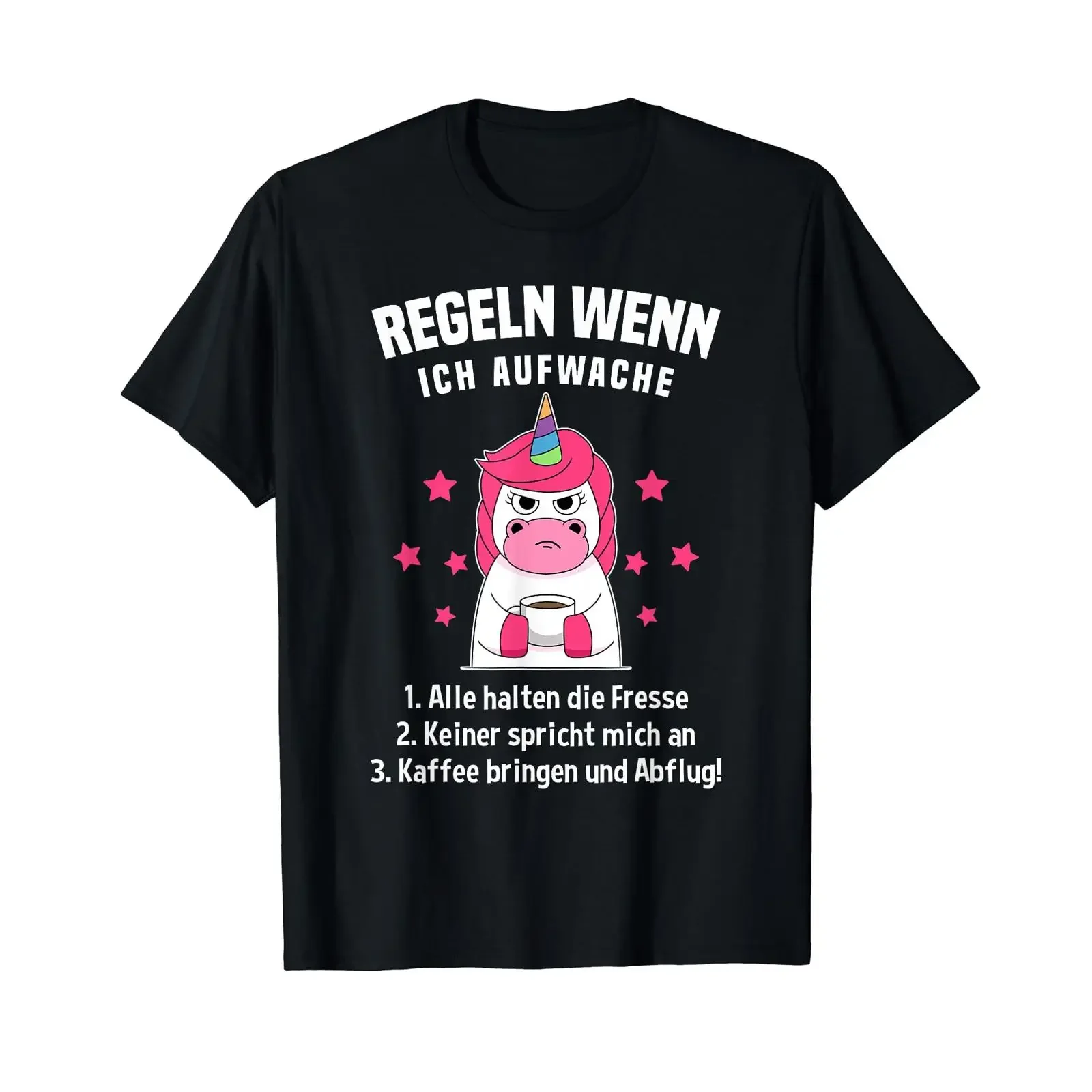 T Shirt with Unicorn Morgenmuffel Coffee Rules When I Wake Up black vintage Washed Breathable homme Slightly Soft