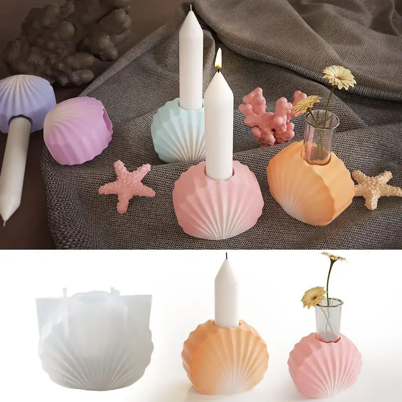 Shell Candlestick Silicone Mold For DIY Hydroponics Vase Making Plaster Resin Candle Holder Casting Molds Home Decor Craft Gifts