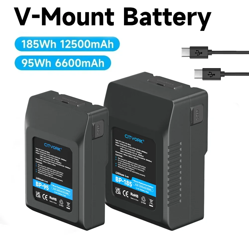 CITYORK V-Mount V-Lock BP185 95 V-Mount Akku mit PD20W Kabel für Sony Camcorder Broadcast Video Light Blackmagic URSA VMOUNT
