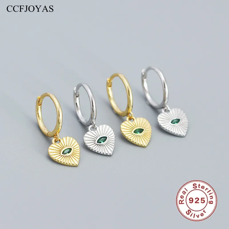 CCFJOYAS 925เงินสเตอร์ลิงมรกตปีศาจตารูปหัวใจจี้ต่างหูแฟชั่นสำหรับผู้หญิงต่างหูเครื่องประดับ