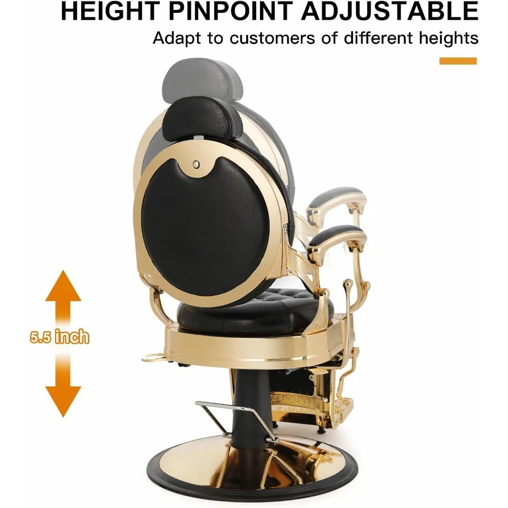 Retro Barber Chair Heavy Duty Vintage Salon Hydraulic Recline Beauty Spa Styling Equipment Rounded Cushioning & Puckered Button