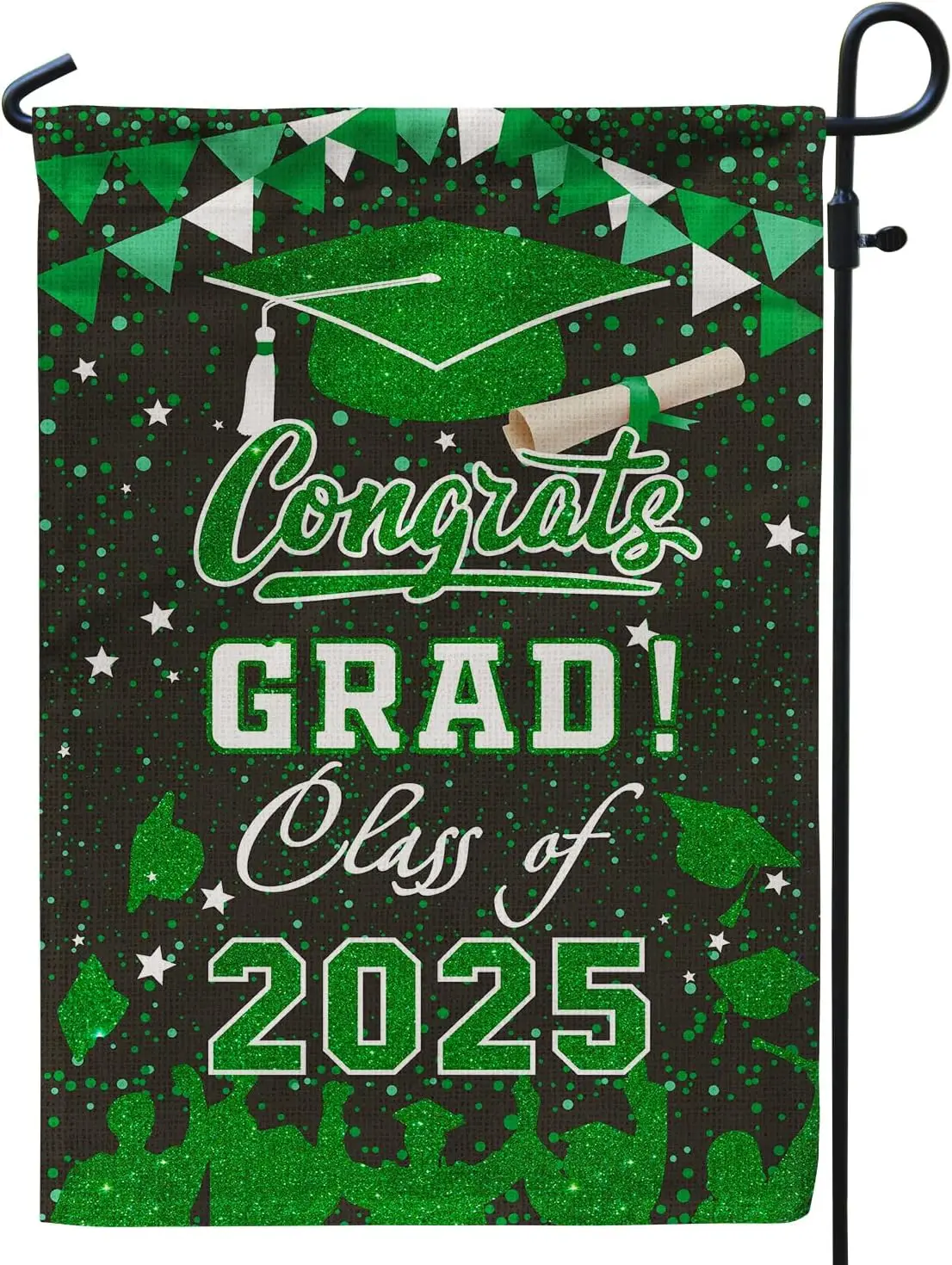 Graduation Garden Flag Class of 2025, Green Congrats Grade Flag for Outside Party Hanging Decorations 12x18 Inch Burlap UUL EEZ