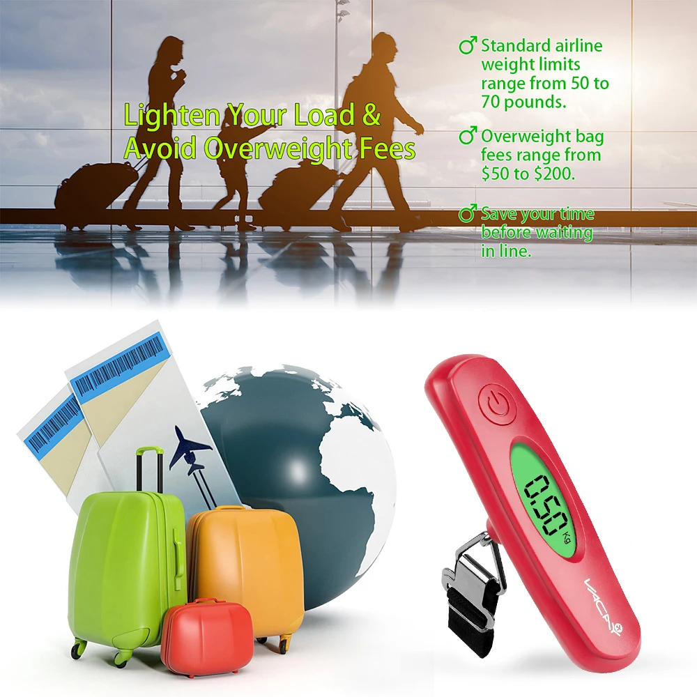 Báscula Digital portátil para maleta, balanza de viaje con pantalla LCD de 50kg x 10g para equipaje, báscula colgante para pesar