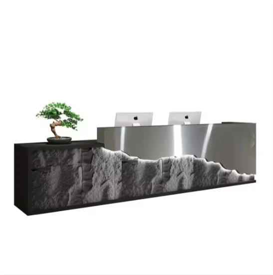 

&c Custom Modern Stainless Steel Marble Commercial Office L Shape Front Reception Desk for Spa Hotel