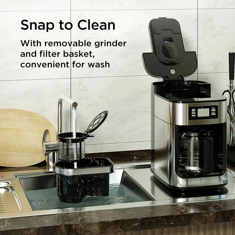 لآلة القهوة الأوتوماتيكية المصنوعة من الفولاذ المقاوم للصدأ سعة 10 أكواب ماكينة صنع القهوة بالتنقيط ماكينة القهوة مع مطحنة مدمجة