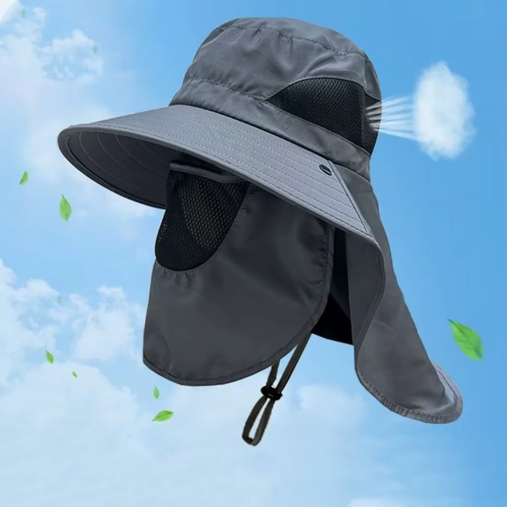 Summer Sun Hats UV Protection Outdoor Hunting Fishing Cap For Men Women Hiking Camping Visor Bucket Hat Neck Flap Fisherman Hat