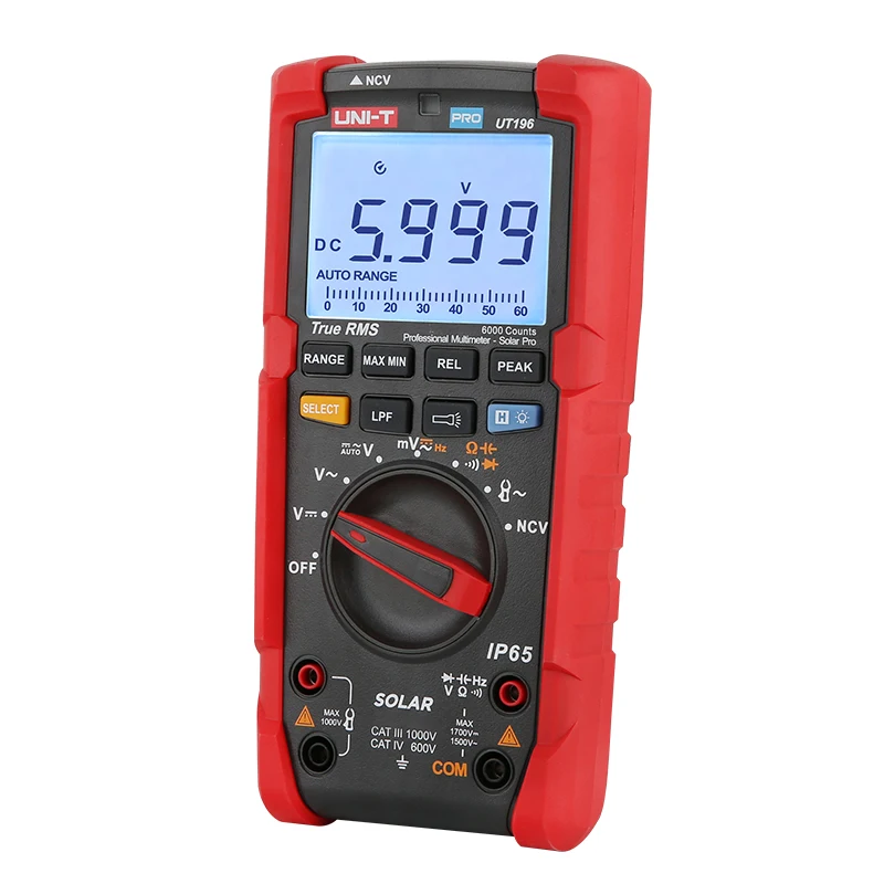 UNI-T UT196 1700 V CC Multimetro professionale a vero RMS/IP65 antipolvere e impermeabile; Filtro passa basso/Manustazioni di picco