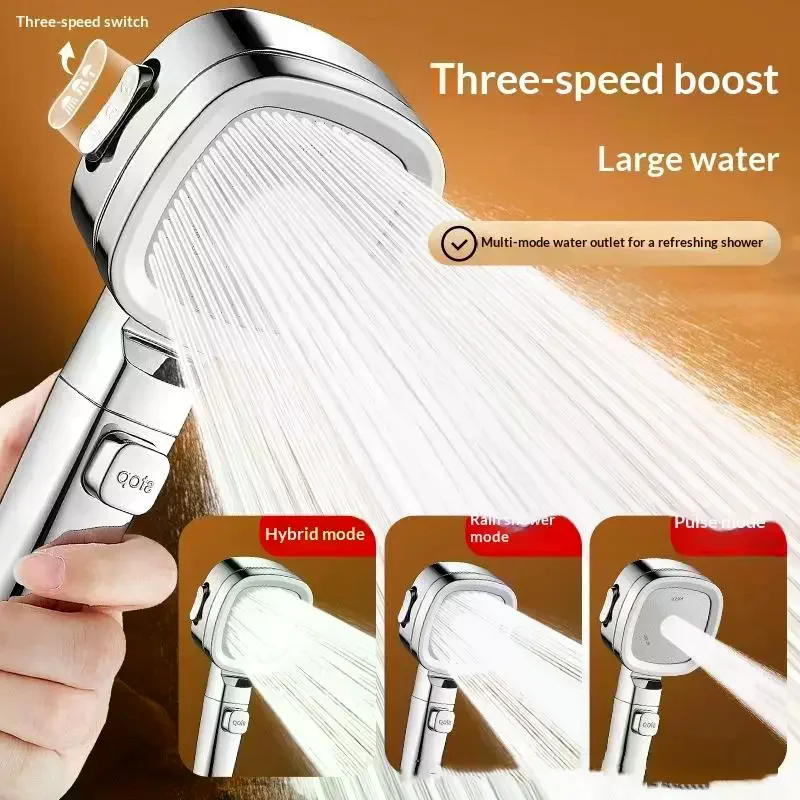 

High Pressure Shower Head Water Saving 3 Modes Shower Heads Adjustable One-Key Stop Water Massage Sprayer Bathroom Accessories