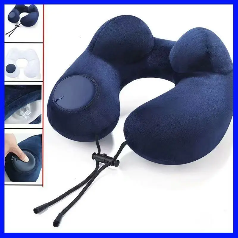Portable U-Shaped Travel Pillow Inflatable Air Cushion Neck Support for Comfortable Sleeping Press to Inflate - Travelers