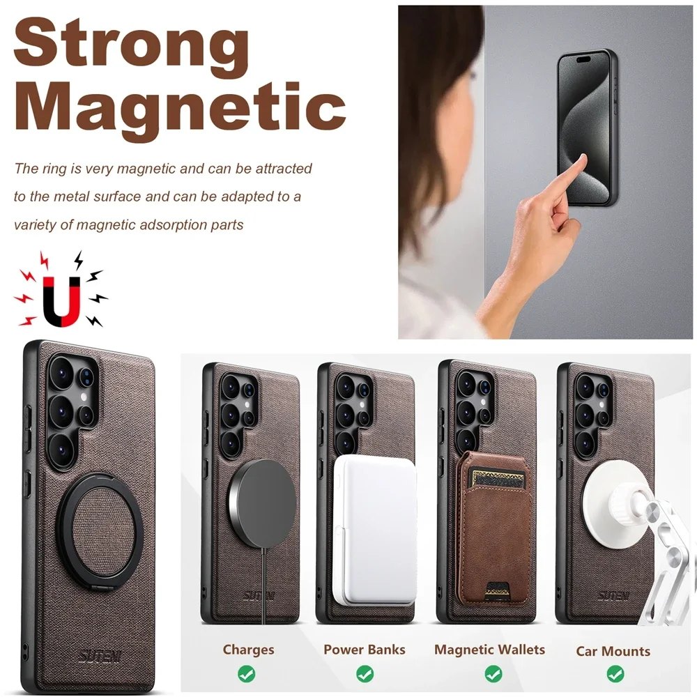 High Quality Busine Sle Bla Magnetic Phone Case for Samsung Galaxy S25 S24 S23 S22 Magsafe 360° Ring Bracket Protect Back Cover