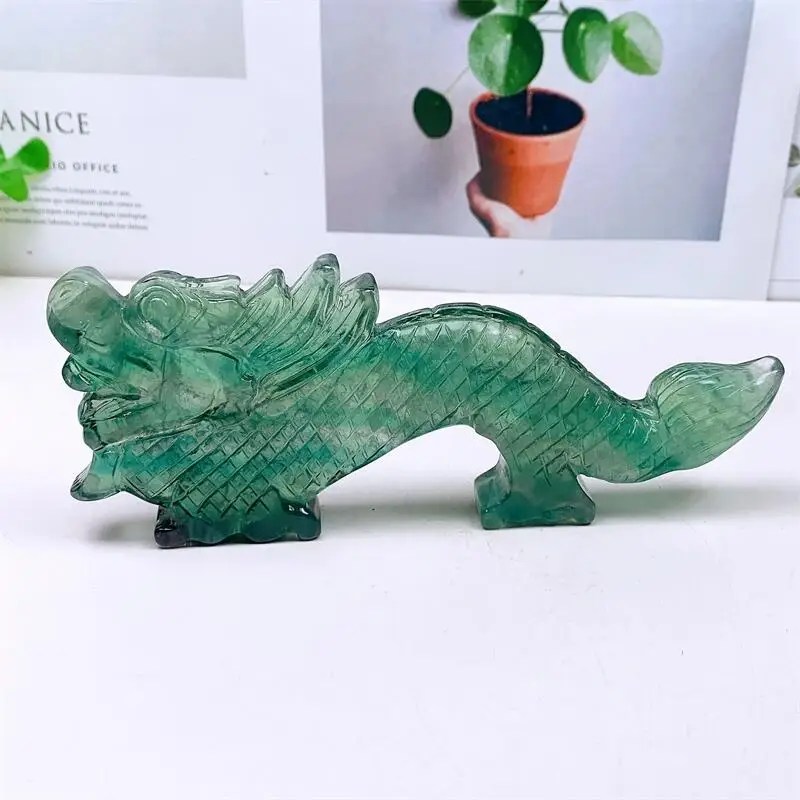 

19CM Natural Green Fluorite Chinese Dragon Carving Healing Fengshui Stones Reiki Quartz Home Decoration Holiday Gifts 1PCS
