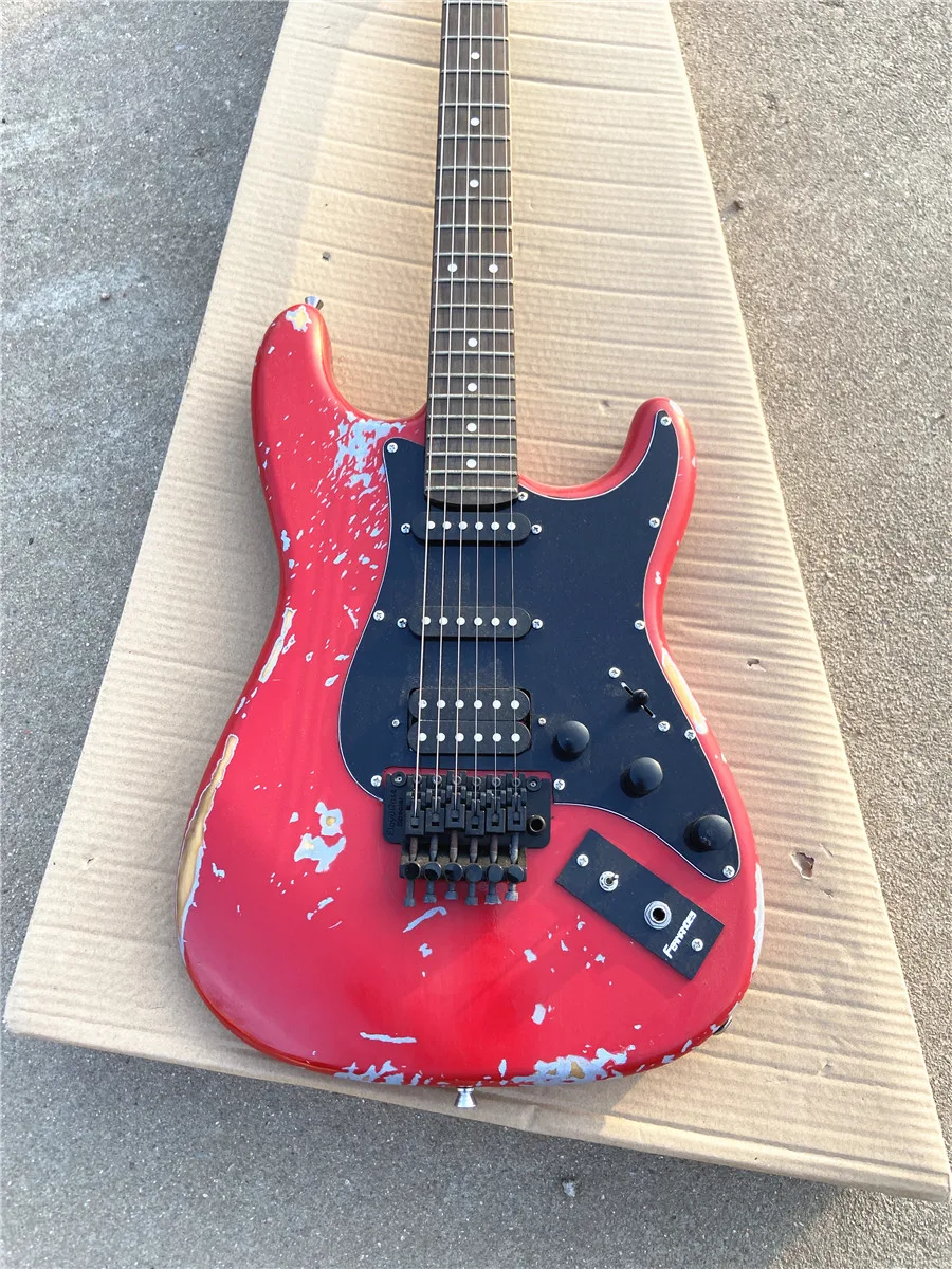 Custom version red made old double shake electric guitar single double pickup black guard plate free shipping