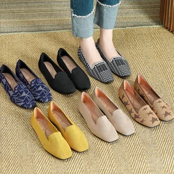 Women's shoes large size 43/42/41 Fashion square knit breathable and comfortable casual flat shoes Spring and Autumn 2023