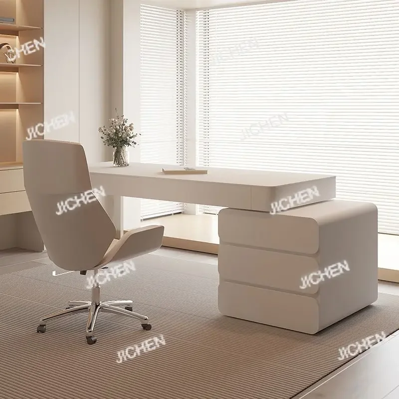 

HS Cream style desk pure white minimalist home writing desk table with drawers desk