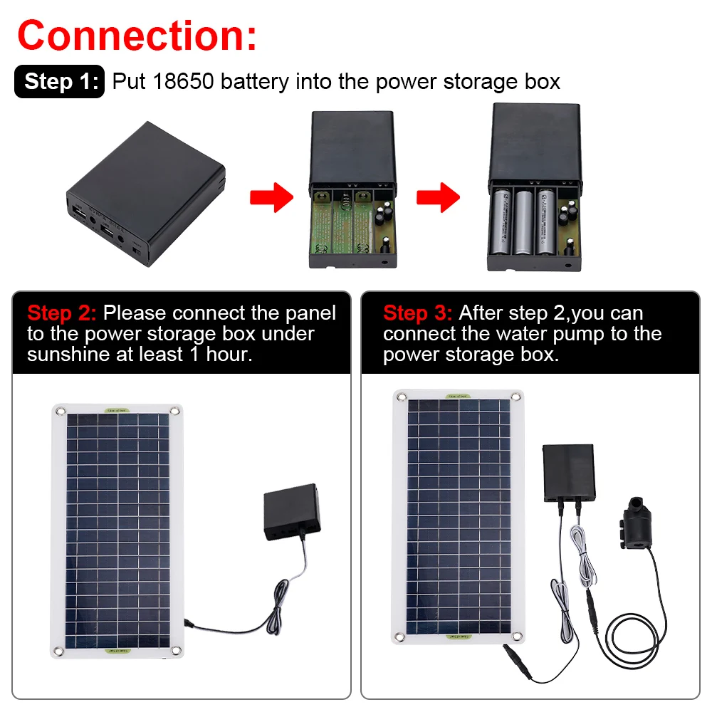 12V 50W Solar Panel Brushless Water Pump 800L/H With Battery Box No Battery With Controller Outdoor Emergency Outdoor Supplies